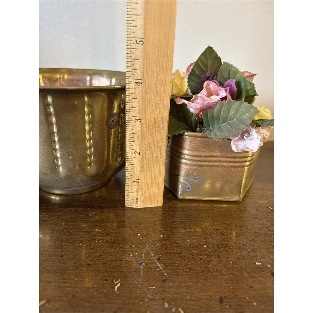 India Brass Pots/ Planters (2) MCM Cottagecore Classic Elegance Vintage